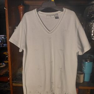 Carolyn Taylor For By Design M/M Women's Embroidered V-neck Floral Light Green S